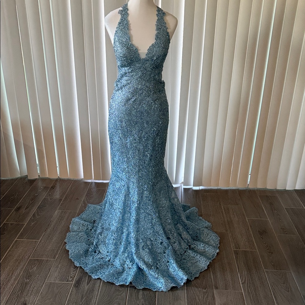 Sherri Hill Blue Lace Prom Dress 0/00